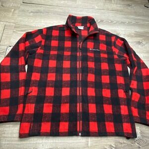 Columbia Jacket Steens Mountain 2.0 Mens XXL Red Black Buffalo Plaid Fleece Zip